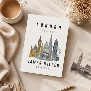 London Travel Journal | Personalized UK Trip Diary Gift | A5 Hardcover Travel Notebook | Big Ben City Journal for Men & Women