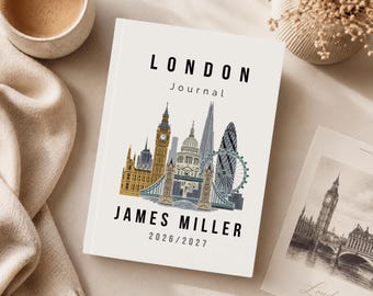 London Travel Journal | Personalized UK Trip Diary Gift | A5 Hardcover Travel Notebook | Big Ben City Journal for Men & Women