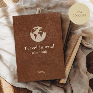 Carnet de voyage personnalisé, carnet de notes en similicuir, carnet d'aventures personnalisé avec prénom, année, cadeau de voyage pour lui, ses cadeaux de voyage uniques