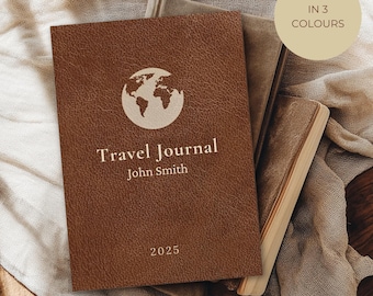 Personalized Travel Journal, Faux Leather Look Notebook, Custom Adventure Diary with Name Year Travel Gift for Him Her Unique Travel Gifts