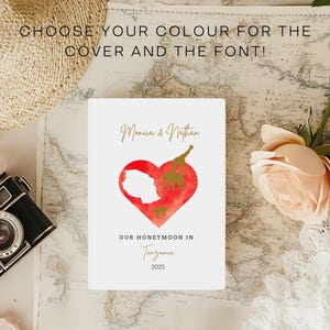 Tansania Flitterwochen Reisetagebuch, personalisiertes Hochzeitstag Geschenk, Aquarell Herzkarte Hardcover Tagebuch, anpassbares Notizbuch, liniert