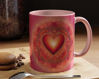 Heart Mandala Ceramic Mug I Love-Infused Mornings I  Pink I Red I Lead and BPA-free  I digitalasanshub