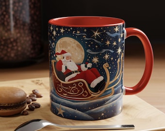 Santa Sleigh Boat Pose Mug - starry night skyFestive Cheer Meets Mindfulness-Lead and BPA-free