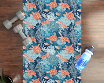 Oceanic Bliss Yoga Mat - Underwater Design with Waves, Coral, Sea Turtles, Tranquility and Inspiration -