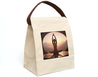 Lunch Bag,  Meditating  , Anjali Mudra ,Canvas Tote for Snacks & Meals, Durable Cotton Lunch Sack, Strap Handle for Easy Carrying