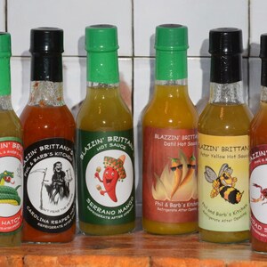 Blazzin Brittanys Gourmet Hot Sauce GIFT SETS, Full Size, food, chiles, peppers, hot, very hot, medium, mild