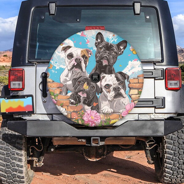 Pug Dog Flower Spare Tire Cover Car, Floral Pug Butterfly Dog Wheel Cover Truck, Dog Mom Dog Dad, Car Accessories, Gift For Dog Owner Lovers
