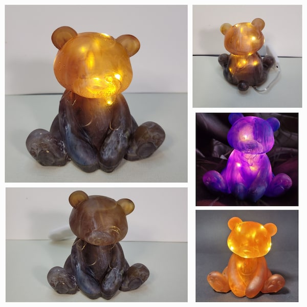 Veilleuse nounours, ourson lumineux, nounours en résine époxy, veilleuse ourson, déco chambre enfant