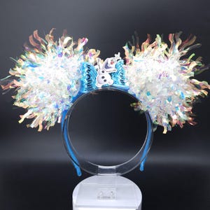 Oplichtende Olaf Mickey Ears - sneeuwpop iriserende holografische parkhoofdband