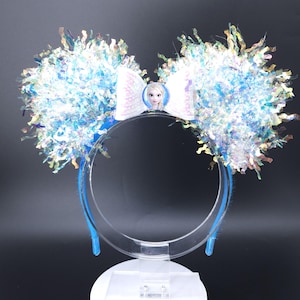 Elsa Mickey Ears, Light Up Ice Princess DisneyBound Elsa Ears, Blue Iridescent Holographic Minnie Ear Headband Park Accessory Gift for Her