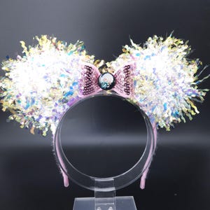 Oreillette de Mickey à mémoire de forme nostalgie à l&#39;envers, bandeau Minnie à l&#39;envers DisneyBound, accessoire de parc irisé holographique cadeau pour elle