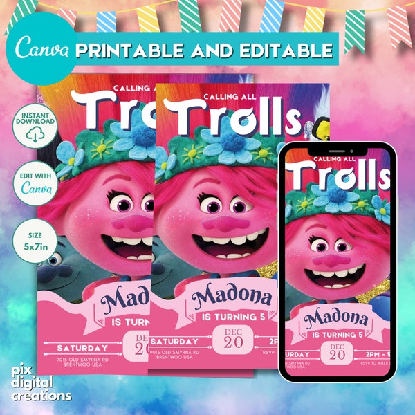 Trolls Band Together Invitation for Birthday Trolls Invitations Themed Trolls Band Together, Invite Trolls Party | Paperless Post Invitation