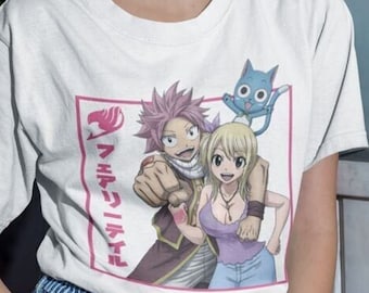 Fairy Tail Gray Fullbuster Juvia Lockser Anime Aesthetic Vaporwave Manga Otaku Unisex Heavy Cotton Tee
