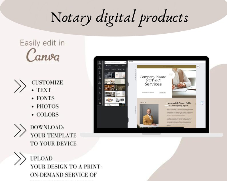 Modern Notary Website Template Editable Digital Download for Notary