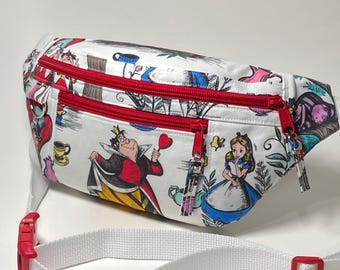 Red Queen / Queen of Hearts Fanny Pack: Belt Bag with 3 Zippered Pockets