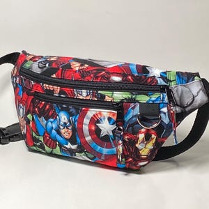 Super Hero Comic Print Belt Bag / Fanny Pack, Three Zipper Pockets, Convention Travel Bag