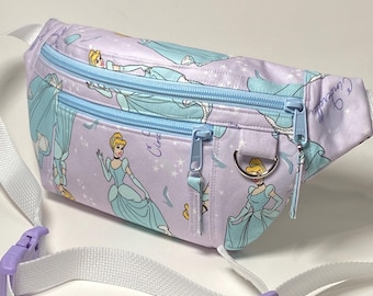 Cinderella themed fanny pack / belt bag with three zippered pockets