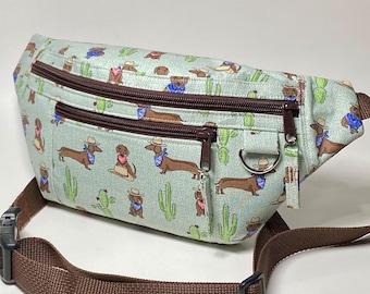 Marsupio a tema bassotto ("cane salsiccia") – Borsa da cintura con 3 tasche con cerniera