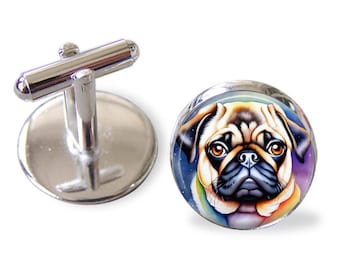 Handmade Pug Cufflinks, Silver Plated Art Jewelry