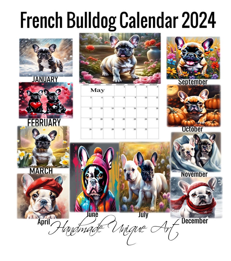 French Bulldog Calendar 2024 Frenchie Calendar Beautiful Handmade