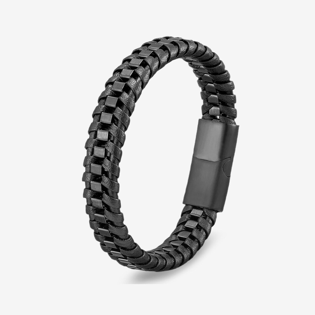 Men's Braided Bracelet in Leather and Stainless Steel Gift for Men
