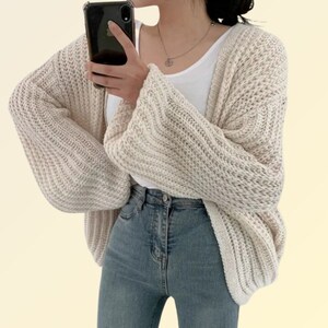 Vintage Strickjacke, Opa Pullover, Übergroßes Sweatshirt, Harajuku, koreanische Ästhetik, Y2K Pullover, lässige Strickjacke, dicke Strickjacke Bild 7
