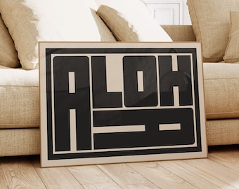 ALOHA Typography Print: Modern Hawaiian Art, Black and White Poster