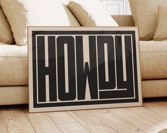 HOWDY Typography Print Modern Minimalist Wall Art Western Greeting Decor