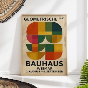 Geometric Bauhaus Poster Print – Mid-Century Modern Wall Art, Color Block Abstract Design, Weimar Exhibition