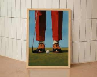 Mid Century Golf Poster, Vintage Minimalist Golfer Wall Art, Retro Sports Print