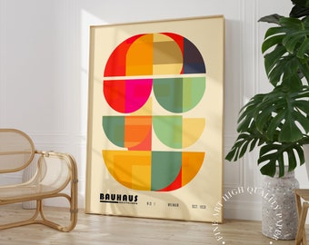 Bauhaus Print Colorful Boho Wall Art Midcentury Modern Geometric Poster