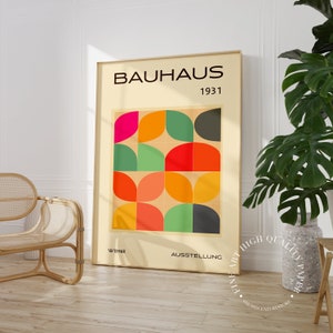 Bauhaus Print Colorful Floral Boho Wall Art Midcentury Modern Geometric Poster