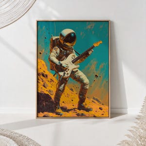Astronaut Guitar Art Print - Retro Space Music Poster - Cosmic Wall Decor