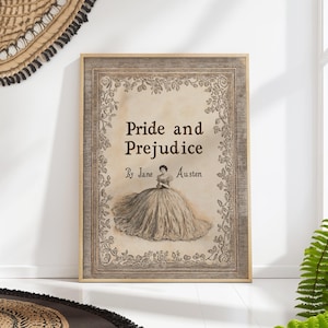 Pride and Prejudice Book Cover Print, Vintage Jane Austen Artwork, Classic Literature Poster, Antique Book Decor PRINTED on Luxury Paper