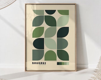 Green Bauhaus Poster: Mid Century Modern Geometric Art Print