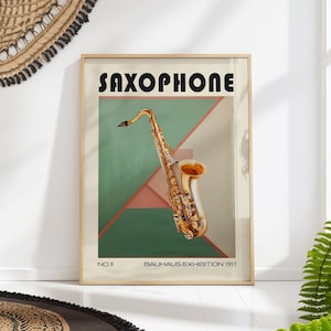 Vintage Saxophone Art Print - Bauhaus Exhibition Poster - Mid Century Music Wall Art