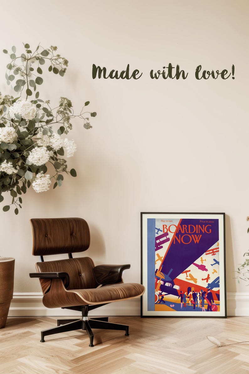 Boarding Now Airplane, framed mid-century modern wall art