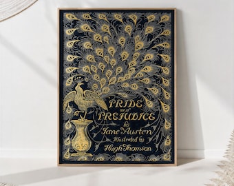 Pride and Prejudice Book Cover Print, Retro Jane Austen Art, Classic Literature Poster