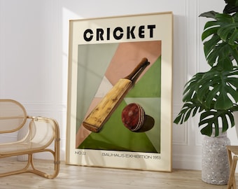 Vintage Cricket Print Mid Century Sport Wall Art Bauhaus Poster  PRINTED on Luxury Paper