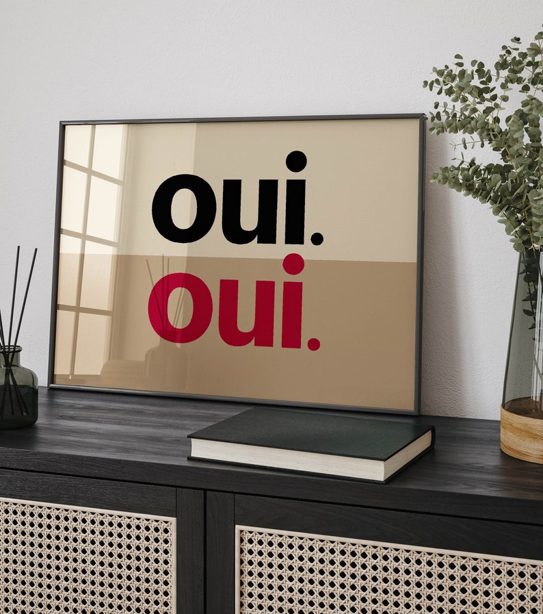 Oui Positive Typography Print French Yes Minimalist Poster Modern Chic ...