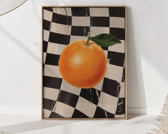 Retro Orange Kitchen Art Print - Fruit Wall Decor PRINTED on Luxury Paper