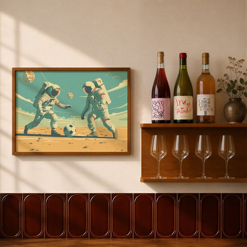 Astronaut Soccer Print: Mid-Century Modern Space Art immagine 5