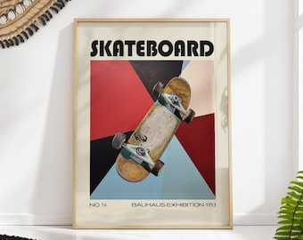 Retro Skateboard Bauhaus Art Print: Mid-Century Modern Poster