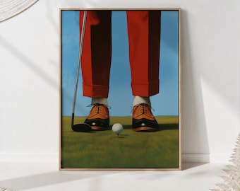 Mid Century Golf Poster, Retro Minimalist Golfer Wall Art, Sports Print