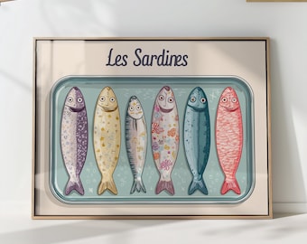Vintage French Sardine Print: Retro Kitchen Coastal Art