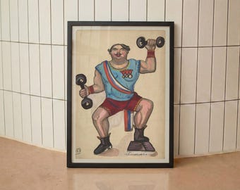 Retro Bodybuilding Poster - Vintage Gym Wall Art - Strongman Print - Midcentury Weightlifting Decor - Fitness Motivation