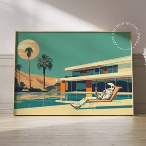 Astronaut Pool Cocktail Print, Mid-Century Modern Art, MCM Tropical Poster PRINTED on Luxury Paper