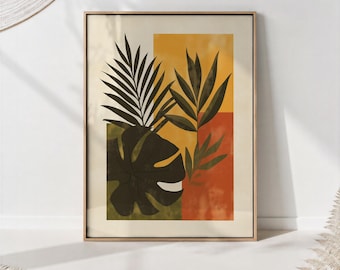 Minimalist Botanical Print, Boho Terracotta Wall Art, Modern Leaf Poster, Mid Century Nature Decor