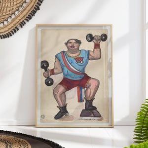 Retro Bodybuilding Poster - Vintage Gym Wall Art - Strongman Print - Midcentury Weightlifting Decor - Fitness Motivation