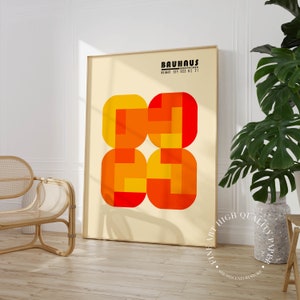 Orange Bauhaus Print Abstract Minimalist Wall Art Midcentury Modern Poster